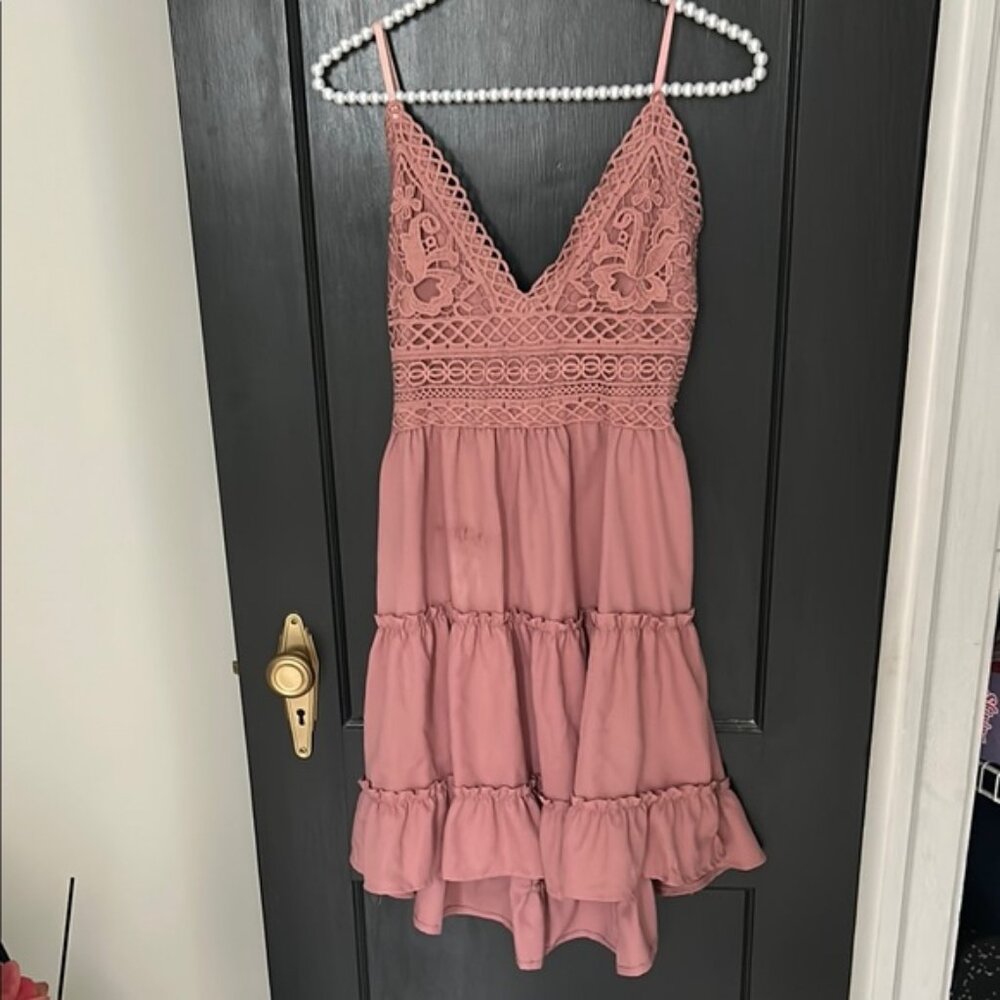 Pink Lace Tiered Dress